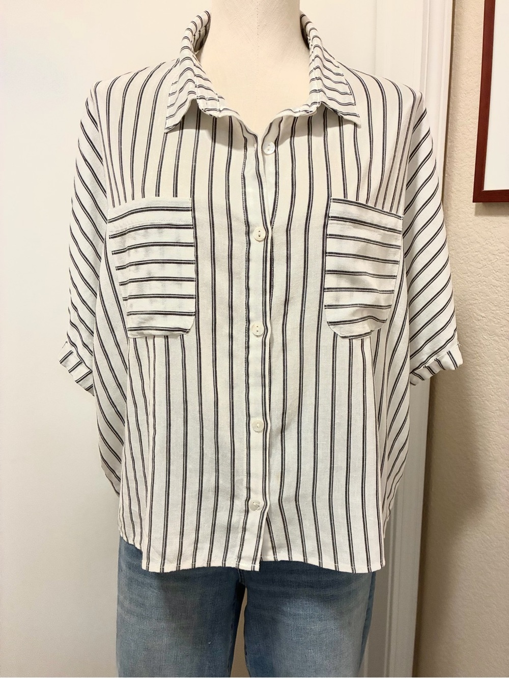 Miss Love Black and White Stripe Button-Front Shirt Size M